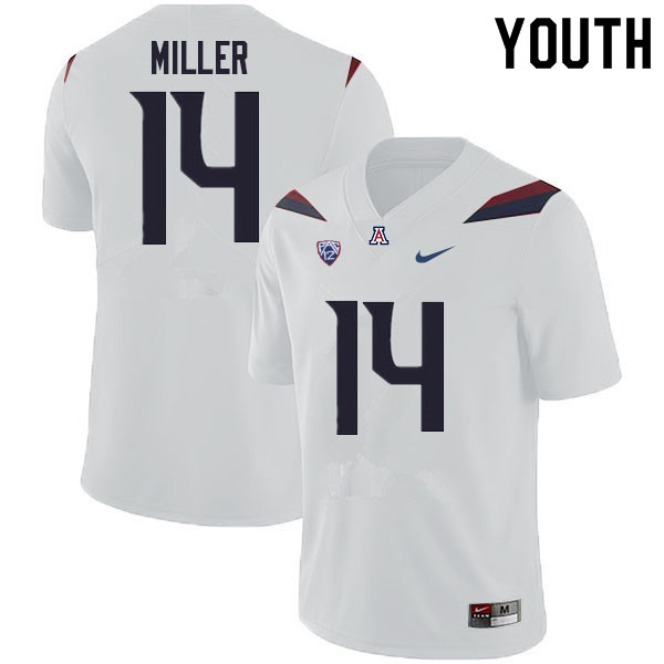 Youth #14 Dyelan Miller Arizona Wildcats College Football Jerseys Sale-White - Click Image to Close
